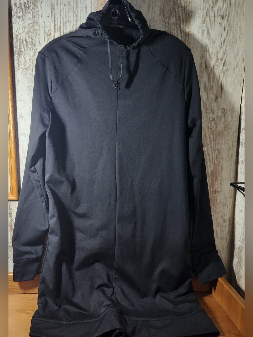Women's Black Hooded Pullover Longline Sweatshirt Pre Post Workout Coverup Sz M